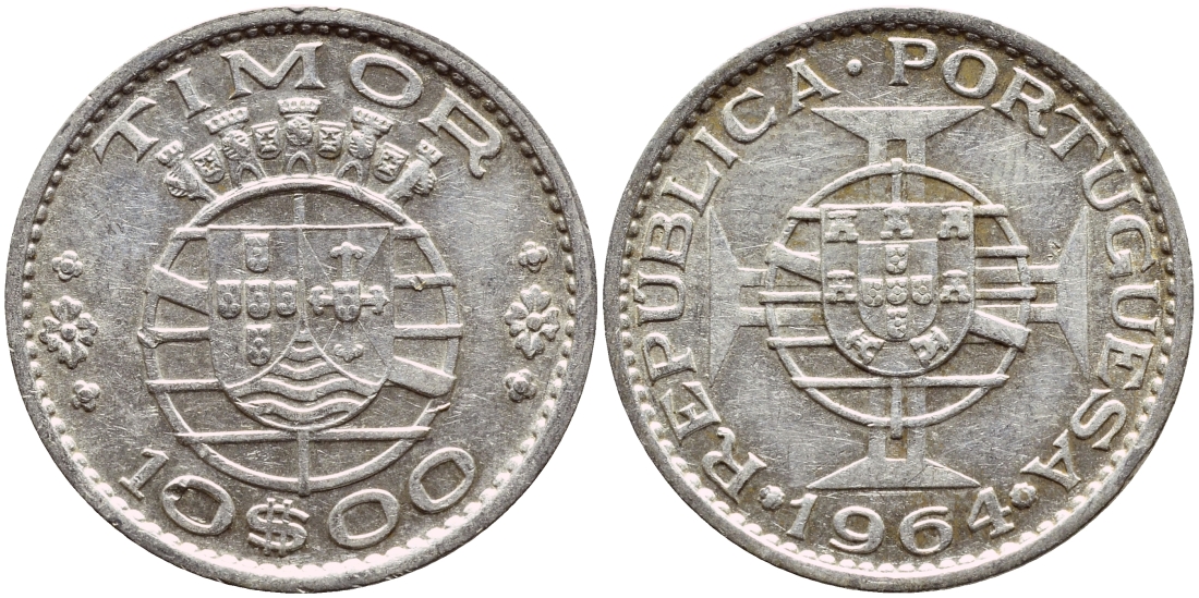 Португальский Тимор 10 эскудо 1964 год тип KM 16 серебро 80-251