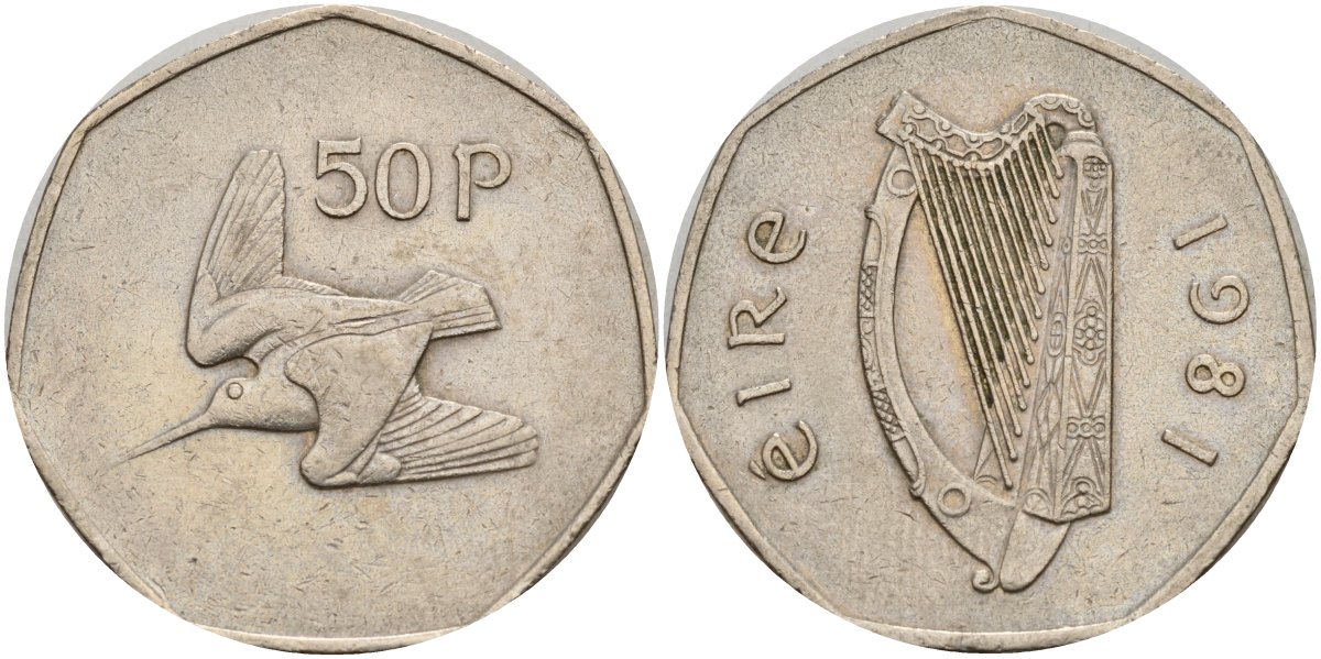 Ирландия 50 пенсов 1981 вальдшнеп KM 24 медно-никель 4526-411