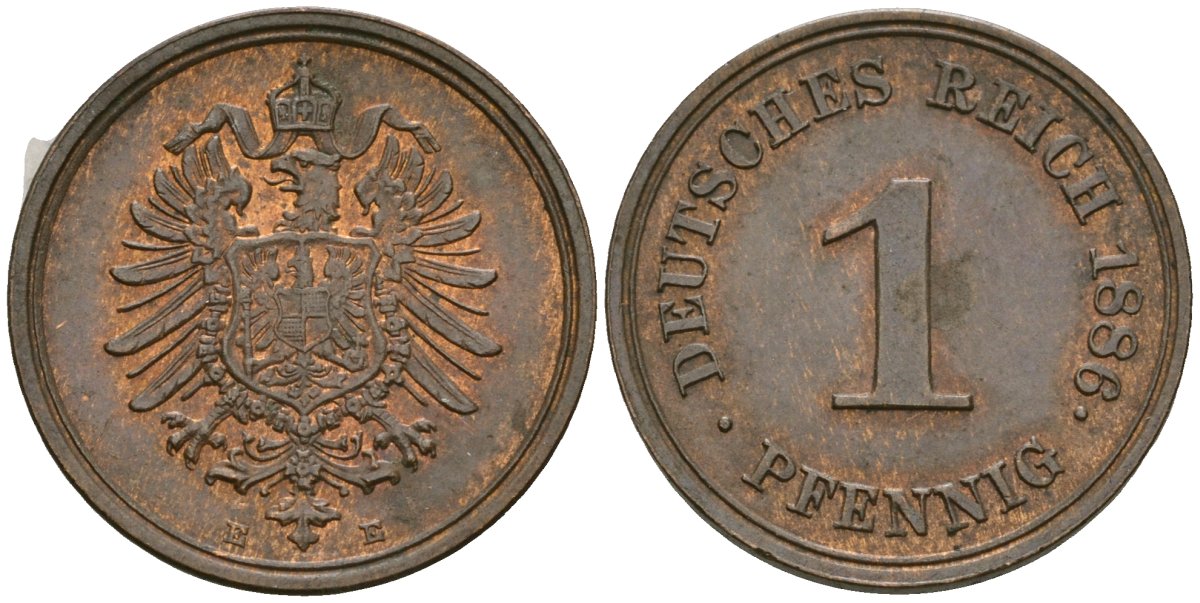 Германия 1 пфенниг 1886 E, Вильгельм I (1871-1888) KM 1, J. 1 медь 4608-554
