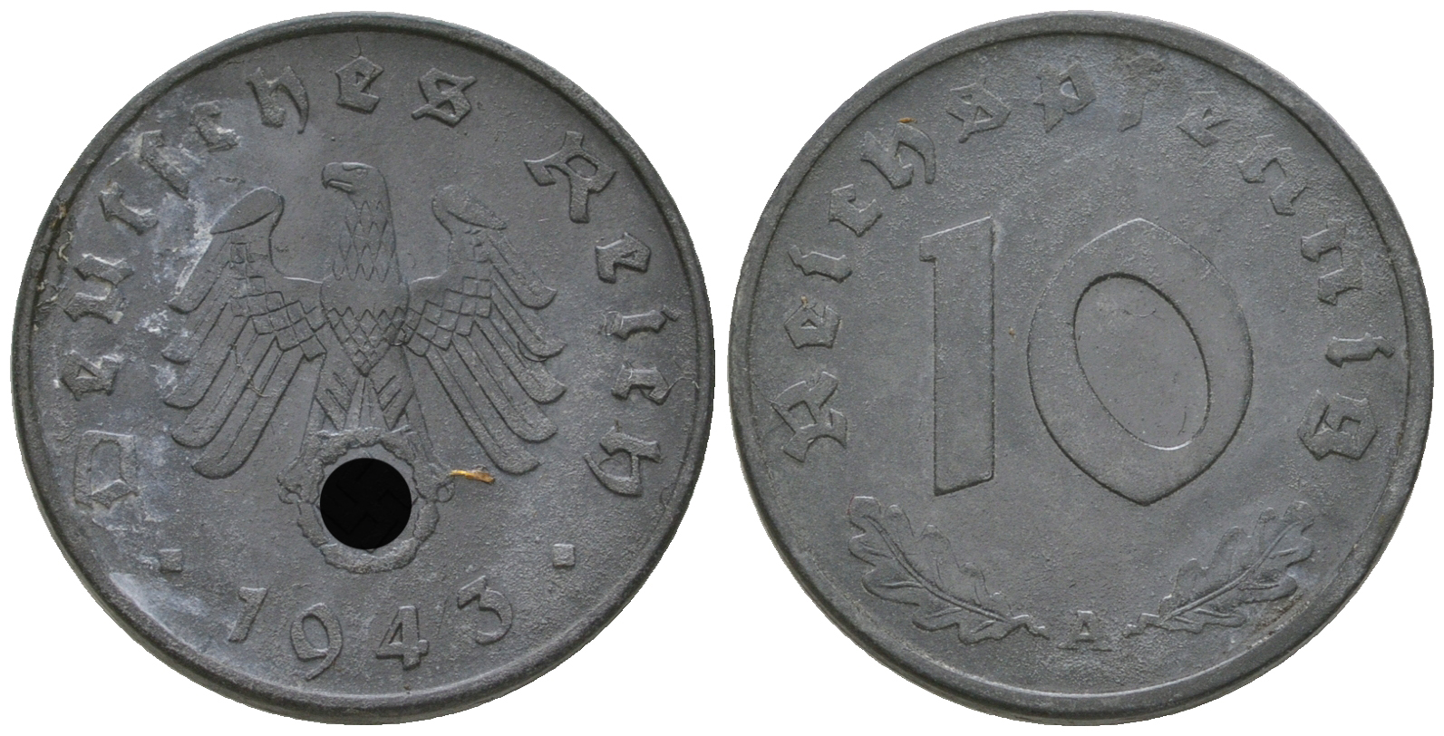 Германия 10 рейхспфеннигов 1943 A KM 101, J. 371 цинк    4589-1251