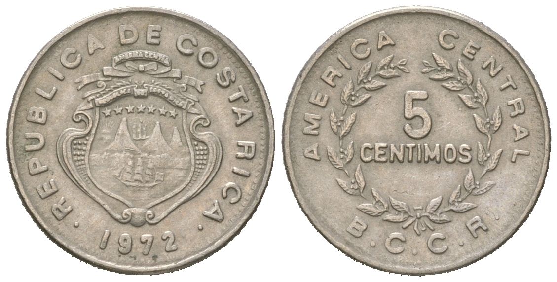Коста-Рика 5 сентимо 1972 KM 184.3 медно-никель 4585-628