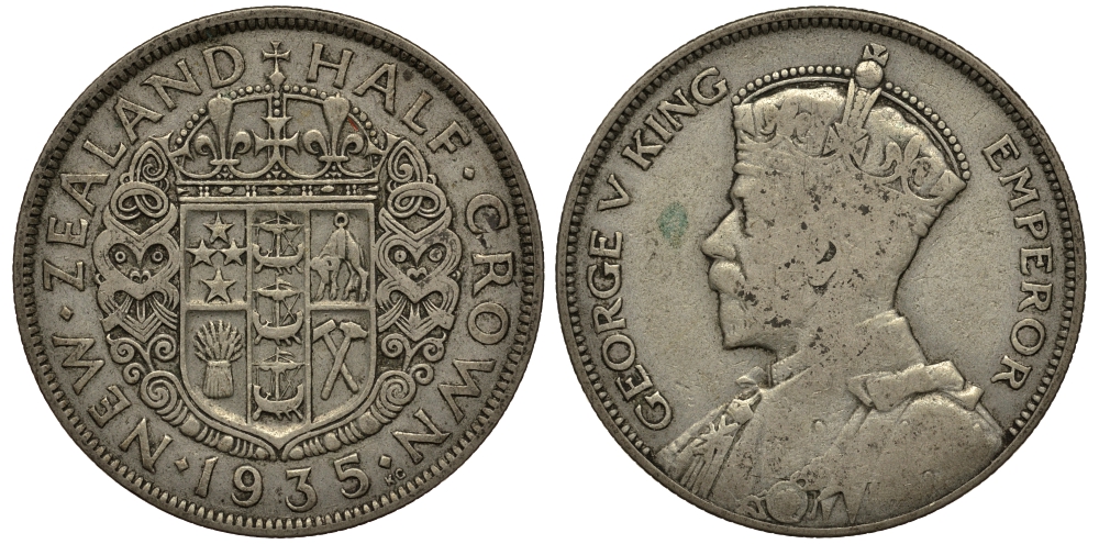 Новая Зеландия 1/2 кроны 1935 Георг V (1910-1936) KM 5 серебро 272-933