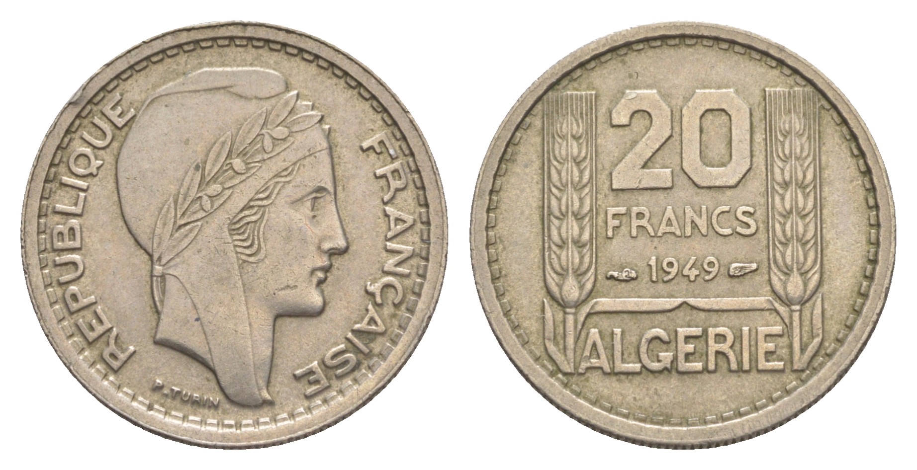 Алжир, Французский 20 франков 1949  KM 91 медно-никель 4638-1026