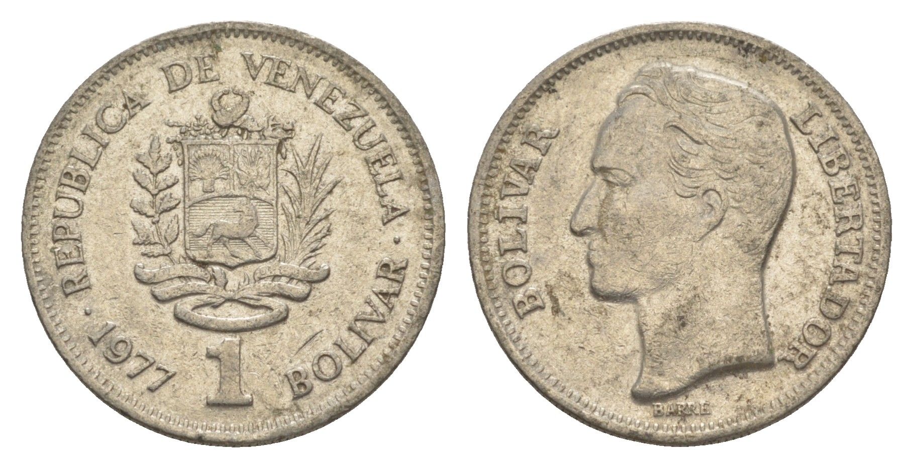 Венесуэла 1 боливар 1977 Симон Боливар Y 52 никель 4584-1216