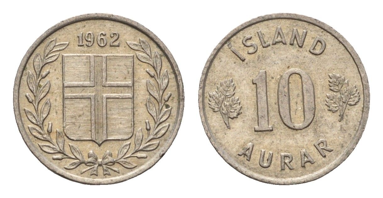 Исландия 10 эйре 1962 KM 10 медно-никель aUNC 4690-666