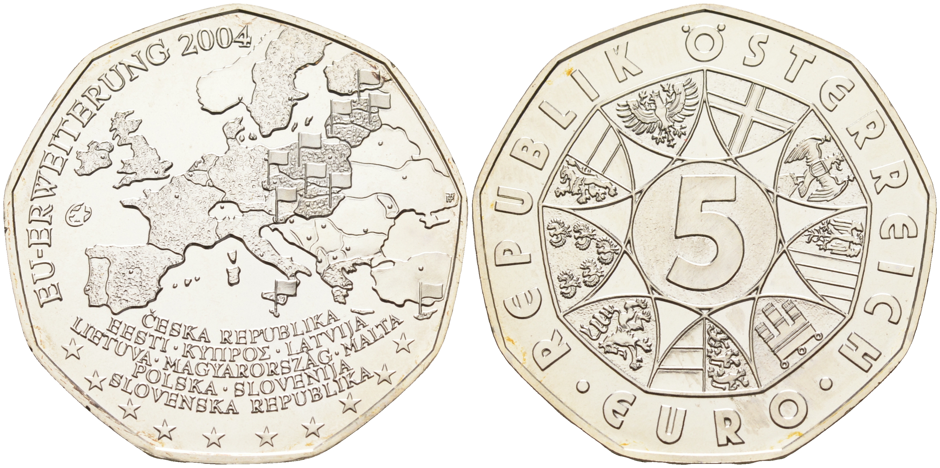 Австрия 5 евро 2004 расширение евросоюза KM 3122 серебро UNC 11-281-24