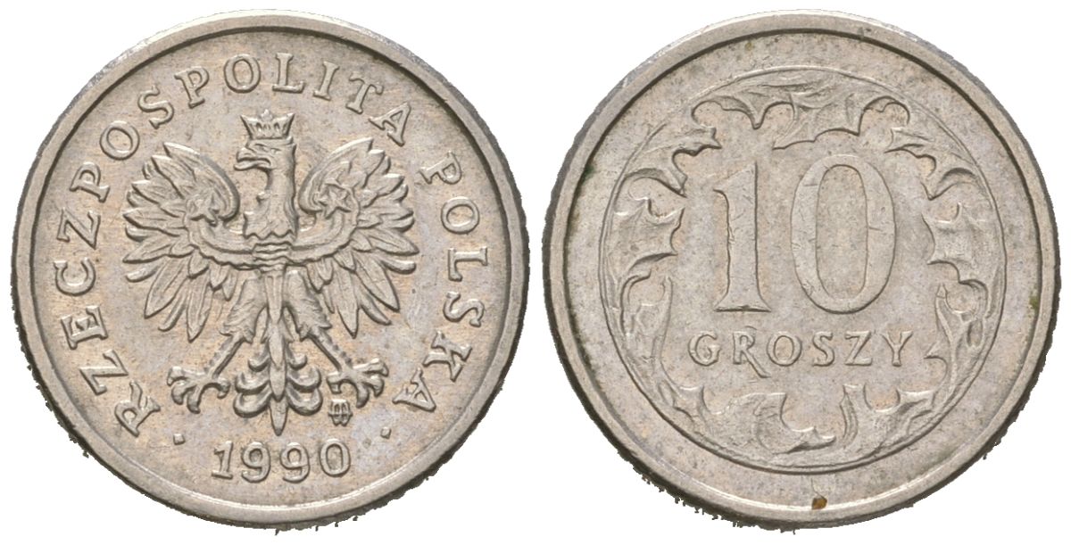 Польша 10 грошей 1990 KM 279 медно-никель UNC 4532-347