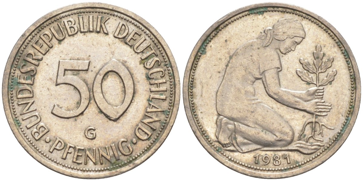 ФРГ 50 пфеннигов 1981 G KM 109.2, J.383 медно-никель 187-548