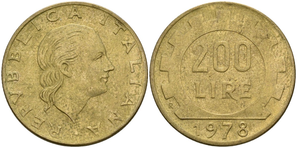 Италия 200 лир 1978 R, шестерня KM 105 алюминиевая бронза 4171-942