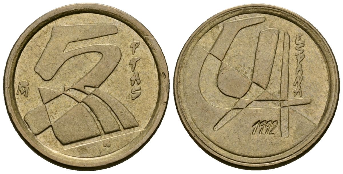 Испания 5 песет 1992 Хуан Карлос I (1975-2014) KM 833 алюминиевая бронза 4173-1027