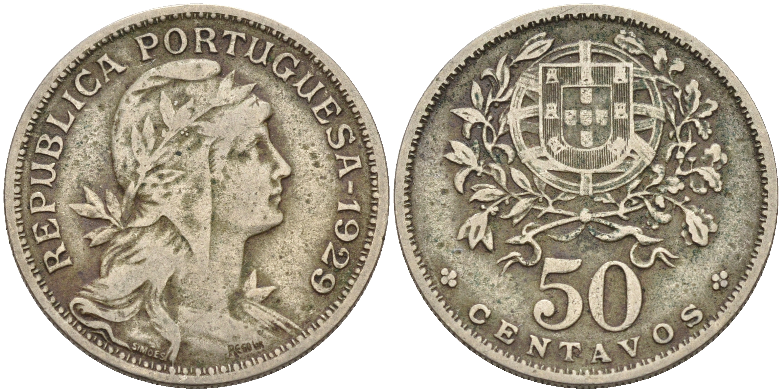 Португалия 50 сентаво 1929 KM 577 медно-никель 4563-845