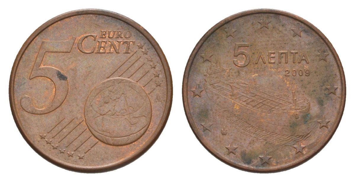 Греция 5 евроцентов 2009 KM 183 сталь плакированная медью 4630-464