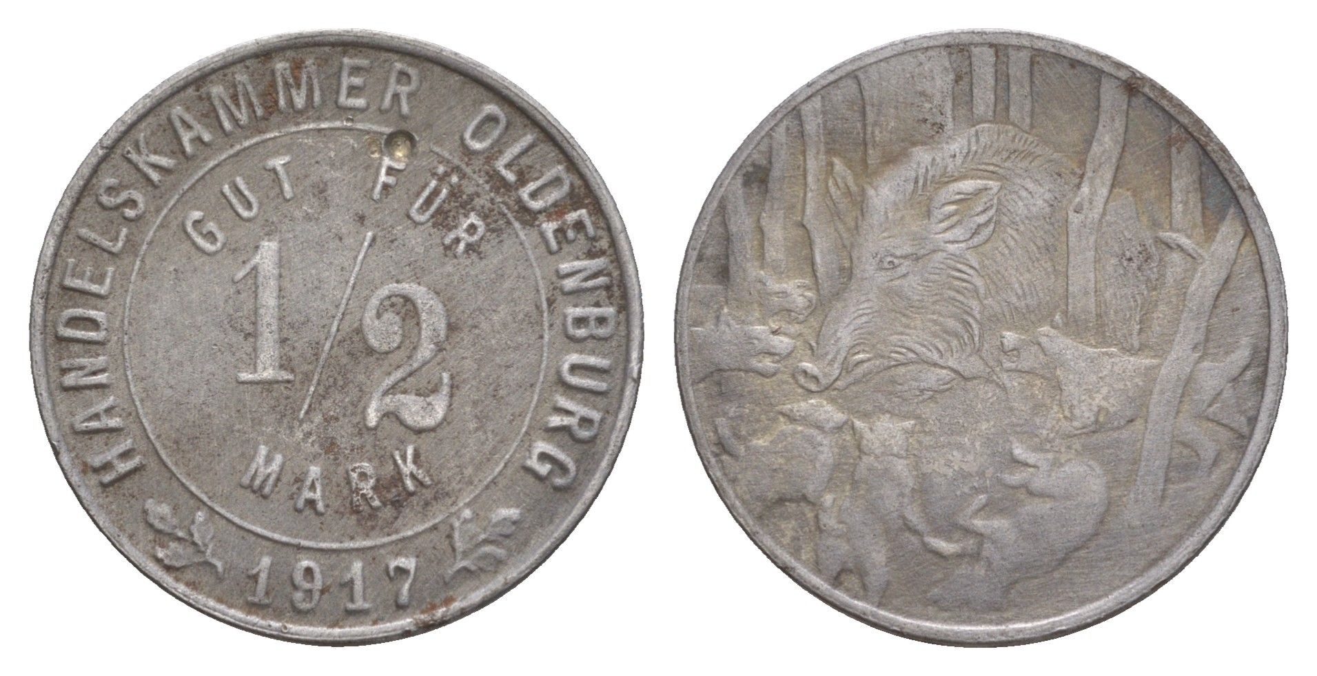 Ольденбург 1/2 марки 1917 Funck 407.1, Men18 14948.4 железо 1527-513