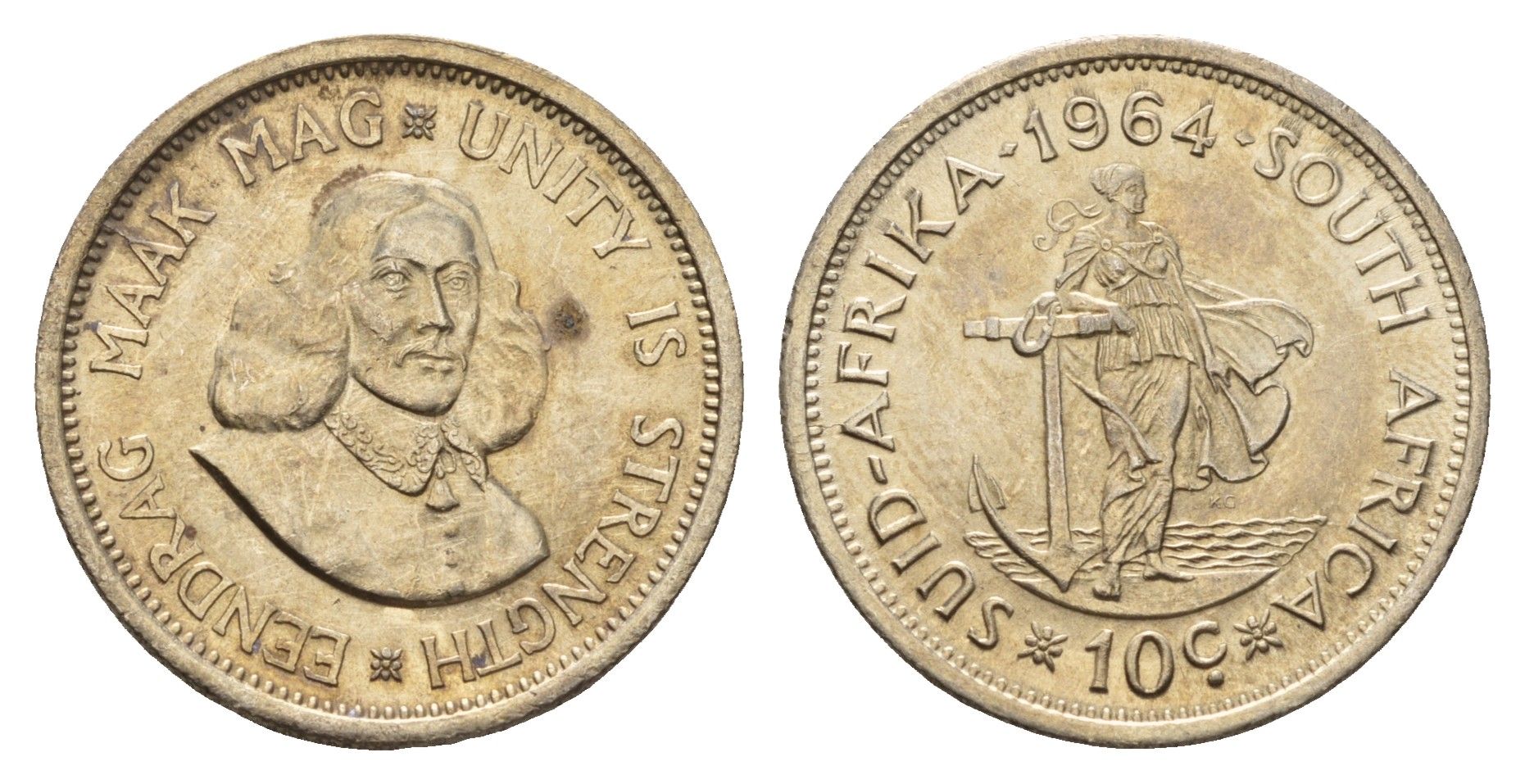 ЮАР 10 центов 1964 Ян ван Рибек KM 60 серебро aUNC 75-1742