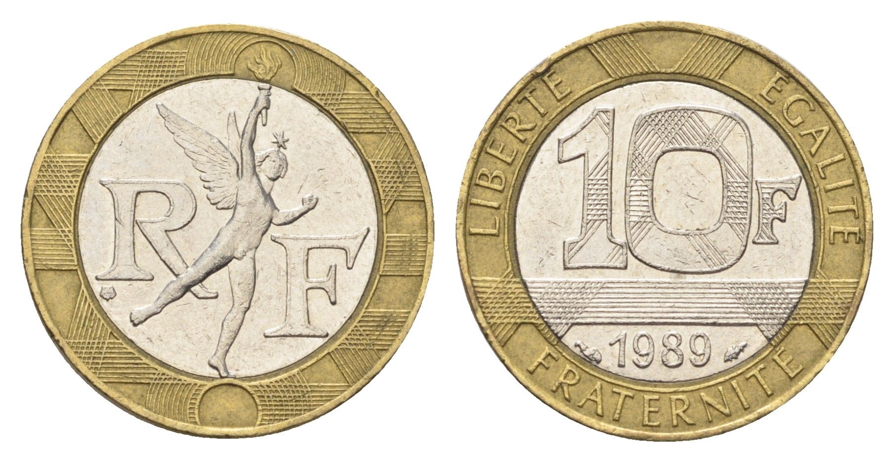 Франция 10 франков 1989 тип гений Бастилии KM 964.1, Le Franc 375.3 биметалл 4704-457