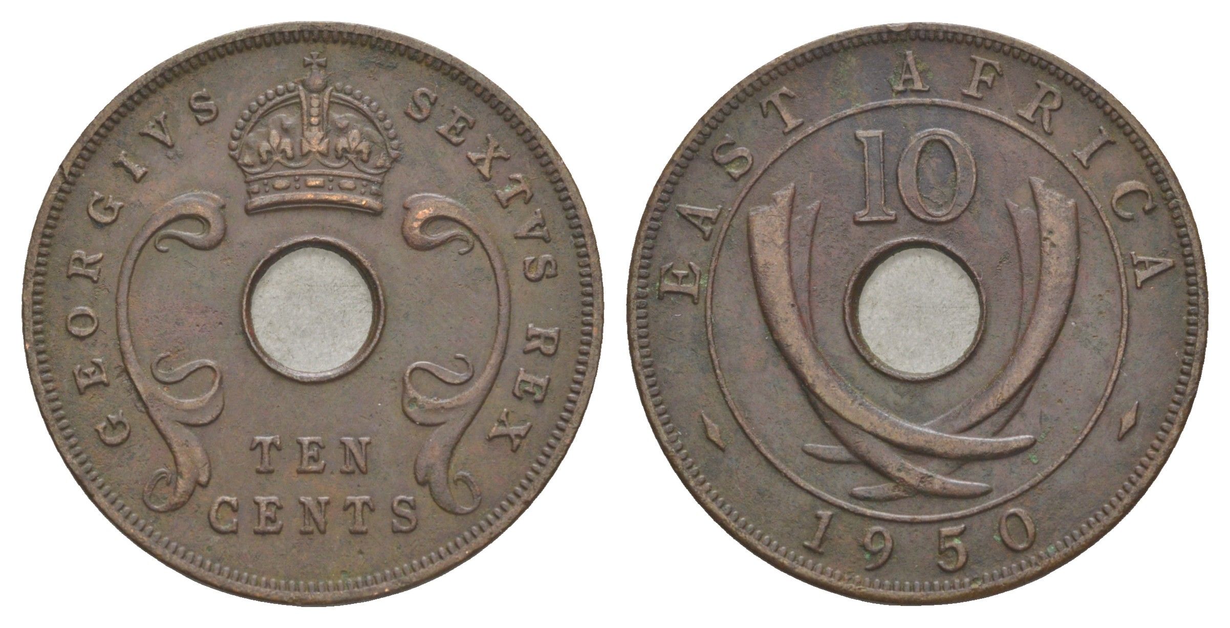 Британская Восточная Африка 10 центов 1950 Георг VI (1936-1952) KM 34 бронза 97-811