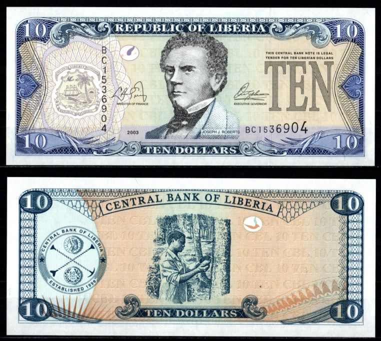Либерия 10 долларов 2003 Pick 27 a 7214-63-2-1 бумага UNC (пресс) 7214-63-1-2