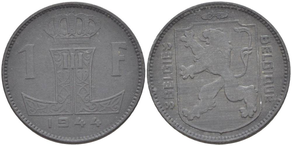 БЕЛЬГИЯ 1 ФРАНК 1944 BELGIQUE-BELGIE KM 127 цинк 4546-233