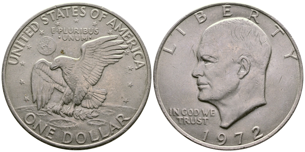 США 1 доллар 1972 Президент Эйзенхауэр, лунный орел KM 203 медь плакированная медно-никелем 74-333