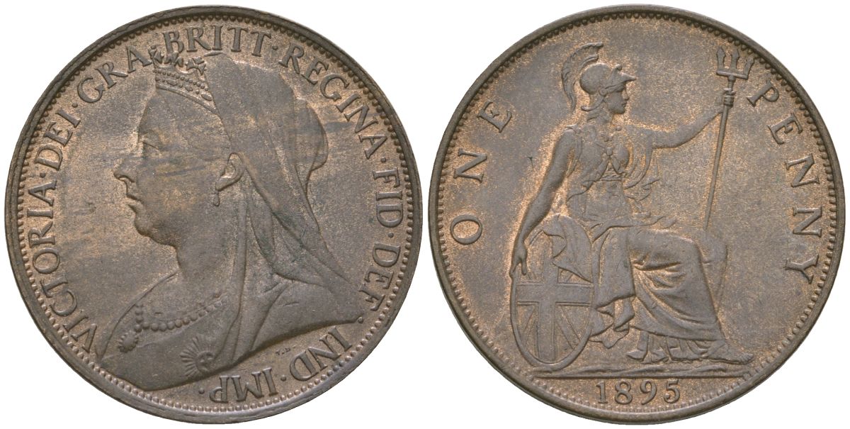 Великобритания 1 пенни 1895 Виктория (1837-1901) KM 790, Spink 3961 бронза  UNC  4590-1015