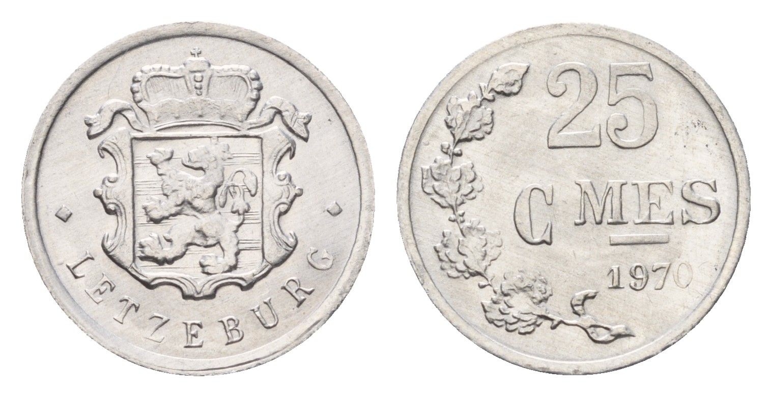 Люксембург 25 сантимов 1970 Герцог Жан (1964-1999) KM 45a алюминий 4674-824