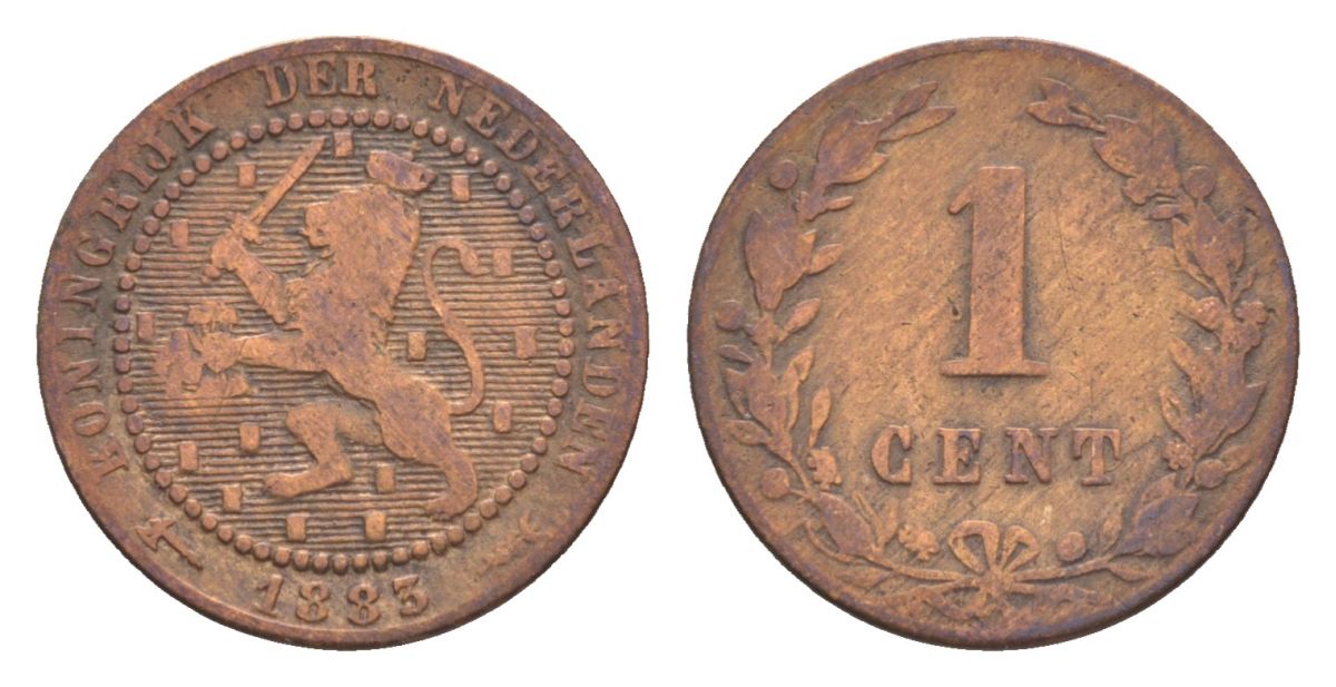 Нидерланды 1 цент 1883 Виллем III (1849-1890) KM 107 бронза 71-339