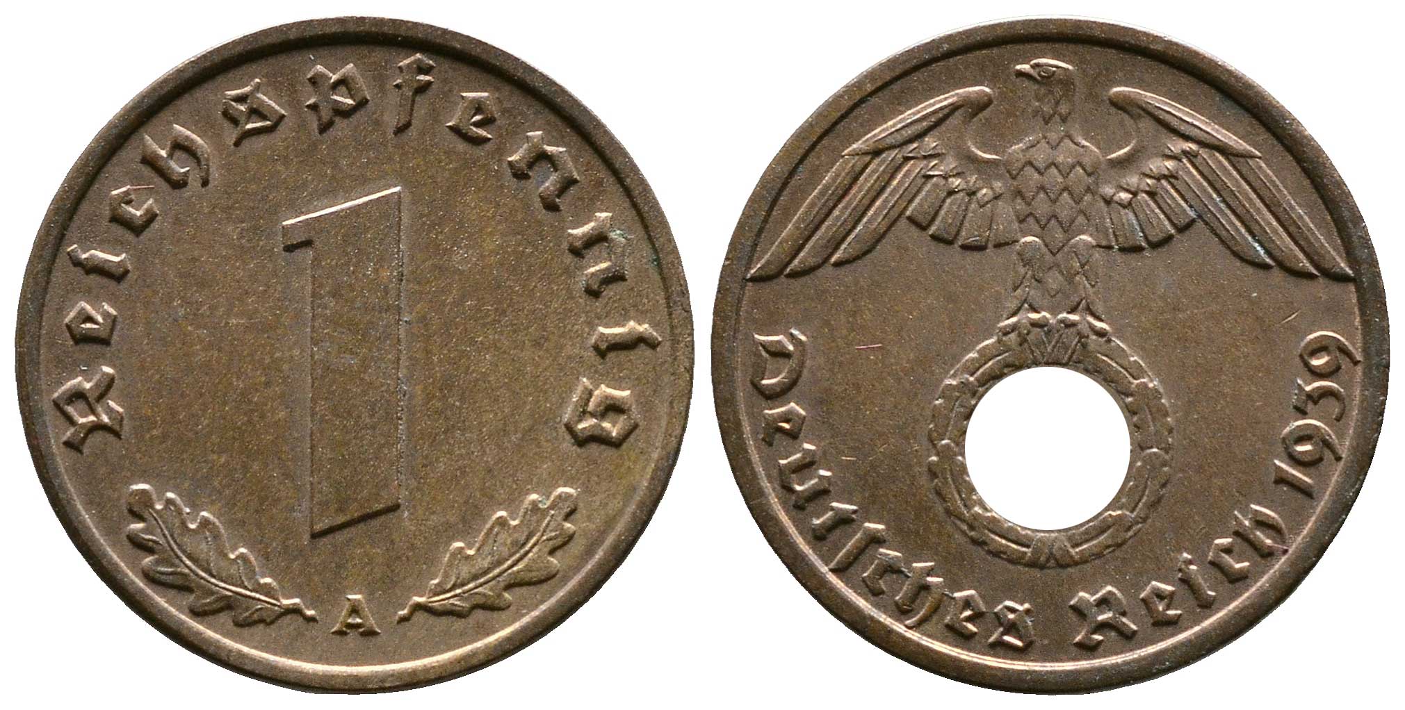 Германия 1 рейхспфенниг 1939 A KM 89, J. 361 бронза    220-358