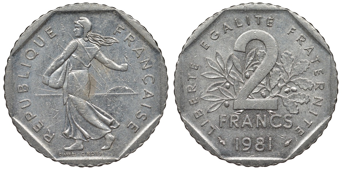 Франция 2 франка 1981 сеятель KM 942.1, Le Franc 272.5 никель 4123-432