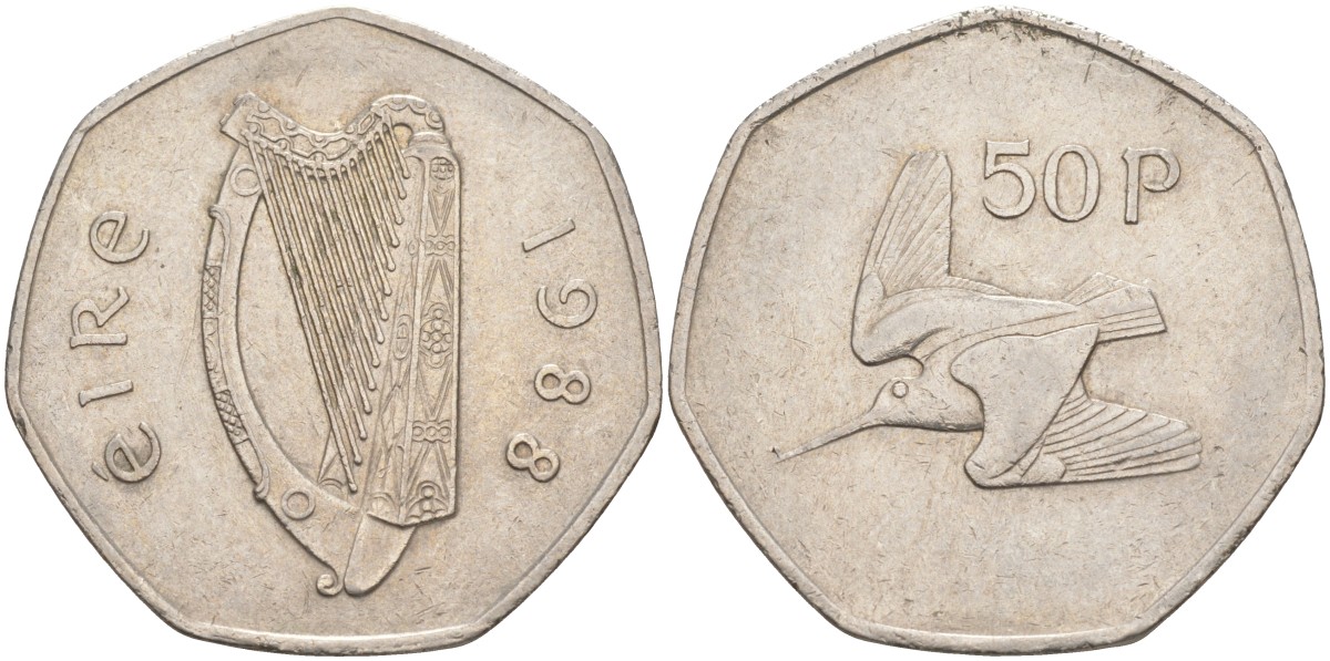 Ирландия 50 пенсов 1988 ВАЛЬДШНЕП KM 24 медно-никель 4512-1026