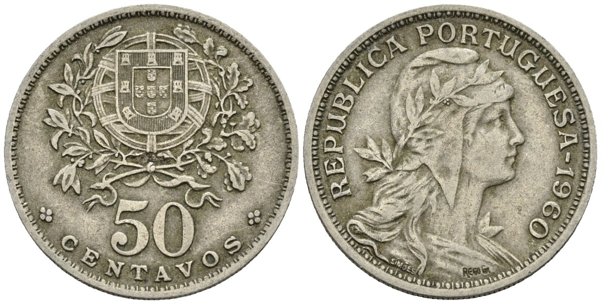 Португалия 50 сентаво 1960 KM 577 медно-никель 4148-341