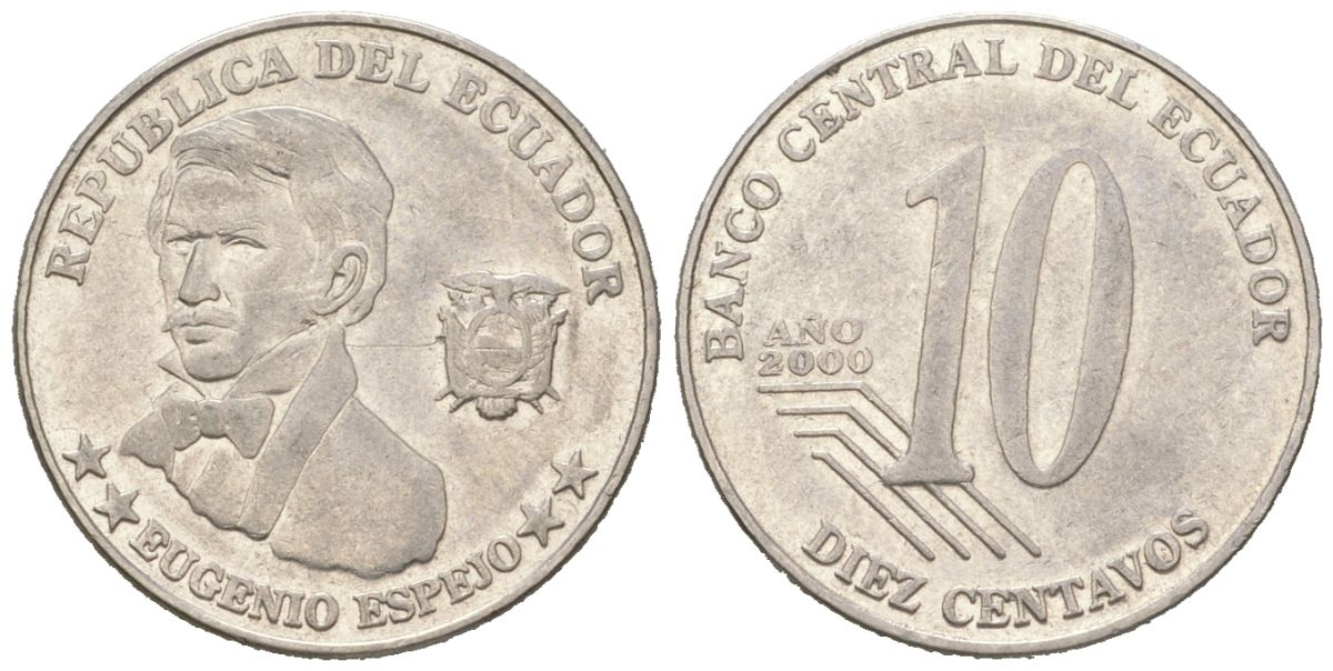 Эквадор 10 сентаво 2000 KM 106 нержавеющая сталь 4611-866
