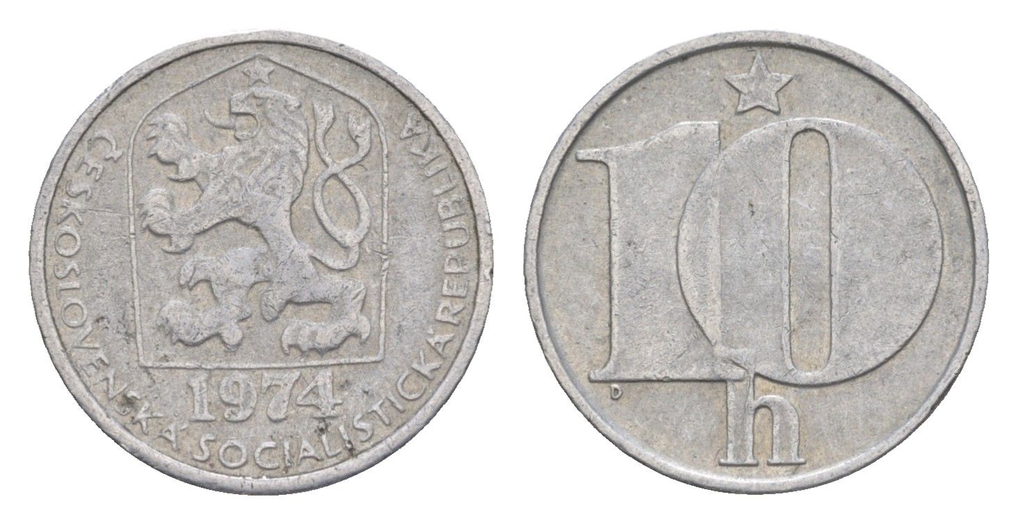 Чехословакия 10 геллеров 1974 KM 80 алюминий 4396-964