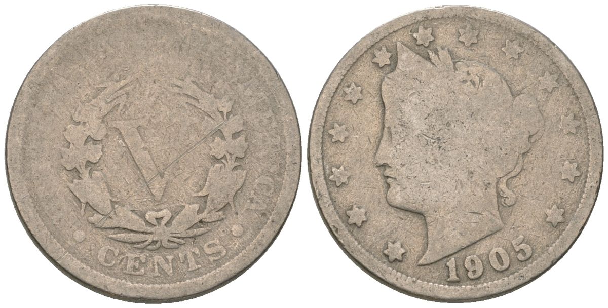 США 5 центов 1905 голова свободы KM 112 медно-никель 4401-947