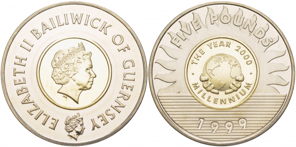 Гернси 5 фунтов 1999 миллениум KM 91 биметалл UNC 11-154-13