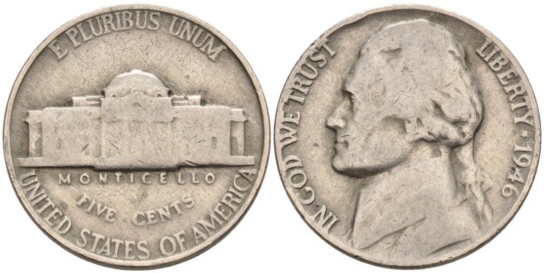 США 5 центов 1946 Джефферсон KM А192 медно-никель 92-947