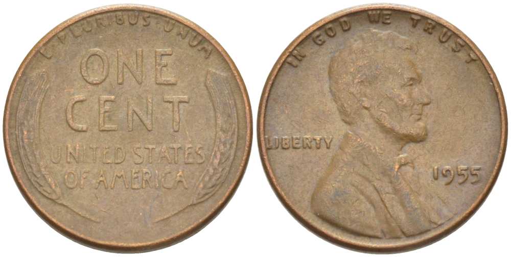 США 1 ЦЕНТ 1955 ЛИНКОЛЬН KM А132 медь цинк 3309-1143
