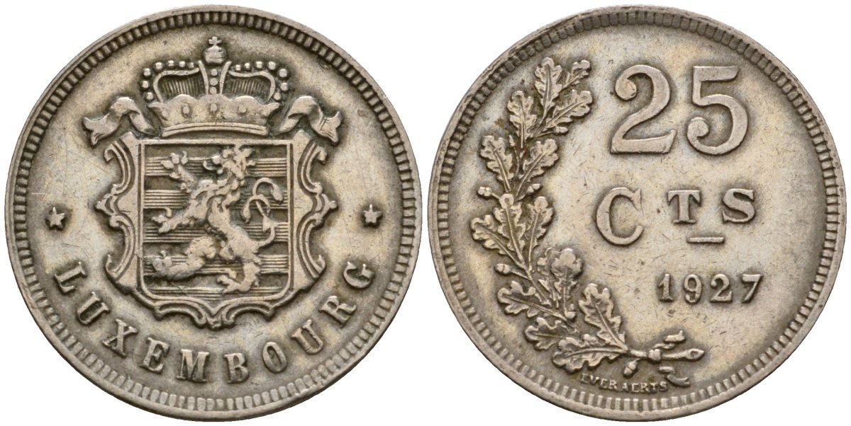 Люксембург 25 сантимов 1927 Шарлотта (1918-1964) KM 37 медно-никель 4122-555