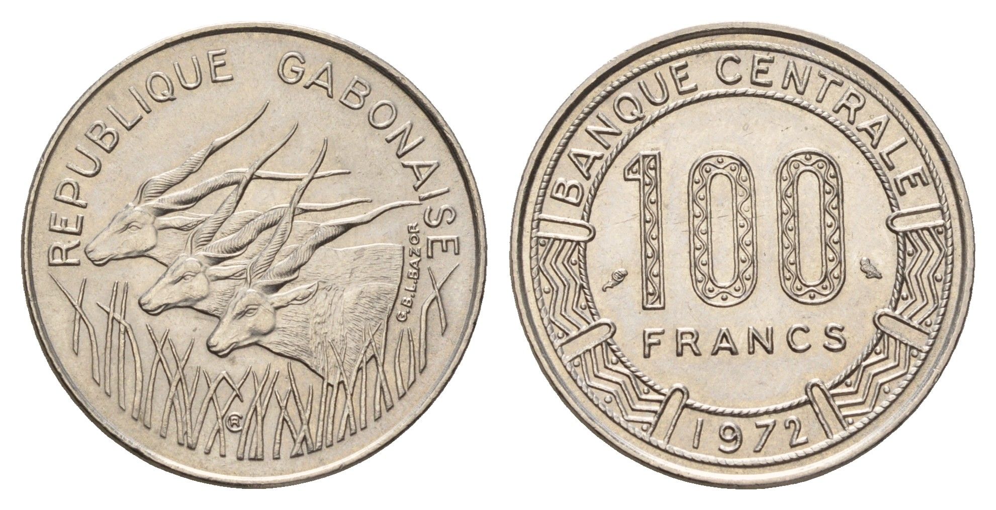 Габон 100 франков 1972 KM 12 никель UNC 270-1514