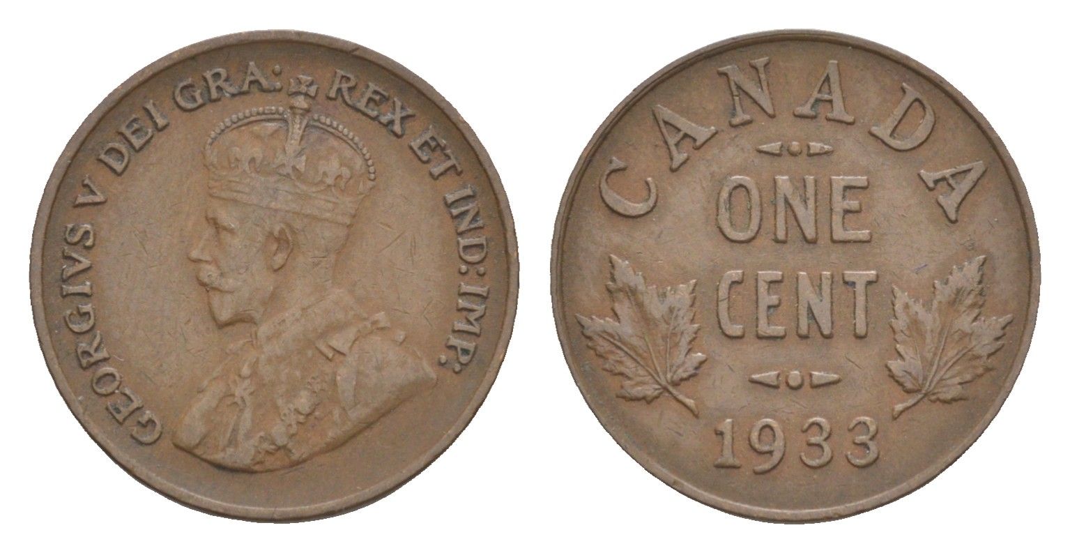Канада 1 цент 1933 Георг V (1910-1936) KM 28 бронза 4636-548