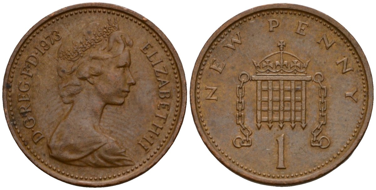 Великобритания 1 пенни 1973 Елизавета II (1952-2022) KM 915, Spink 4237 (B1) бронза 4602-111