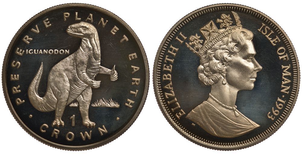 Остров Мэн 1 крона 1993 СЕРИЯ СОХРАНИМ ПЛАНЕТУ ЗЕМЛЯ, ДИНОЗАВР ИГУАНОДОН (IGUANODON) KM 357 медно-никель UNC 00-00