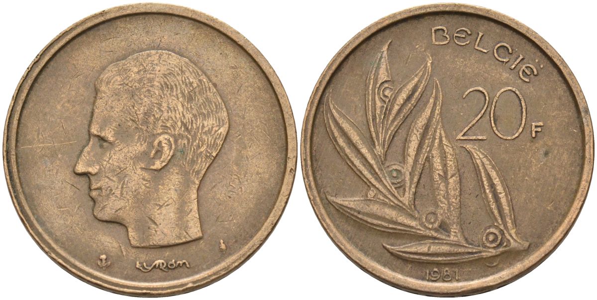 Бельгия 20 франков 1981 Belgie, Бодуэн I (1951-1993) KM 160 никель бронза 4126-232