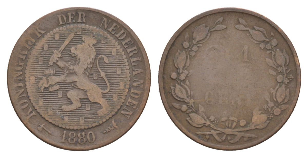 Нидерланды 2 1/2 цента 1880 Виллем III (1849-1890) KM 108 бронза 56-411