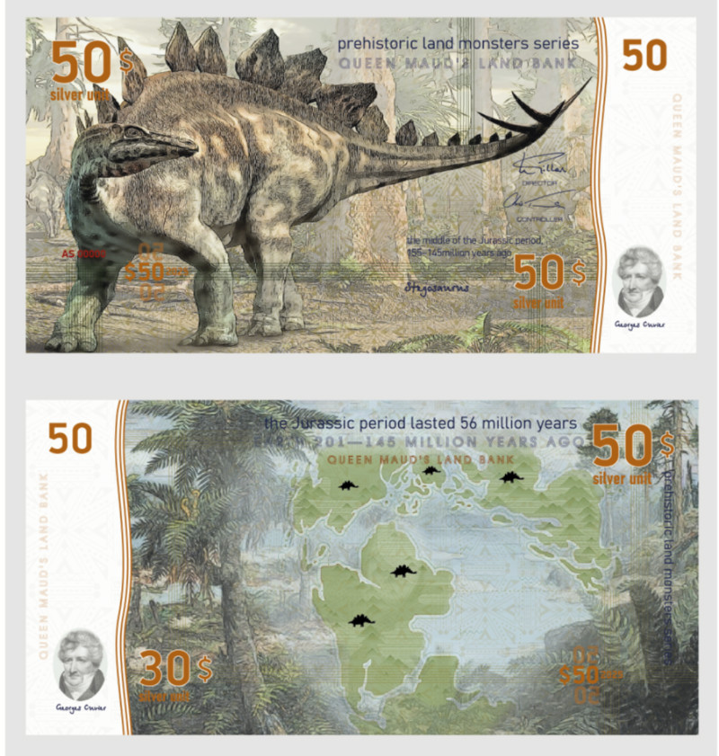 Земля Королевы Мод набор из 6 банкнот ND доисторические травоядные динозавры  полимерная бумага  UNC (пресс) 448-97-1