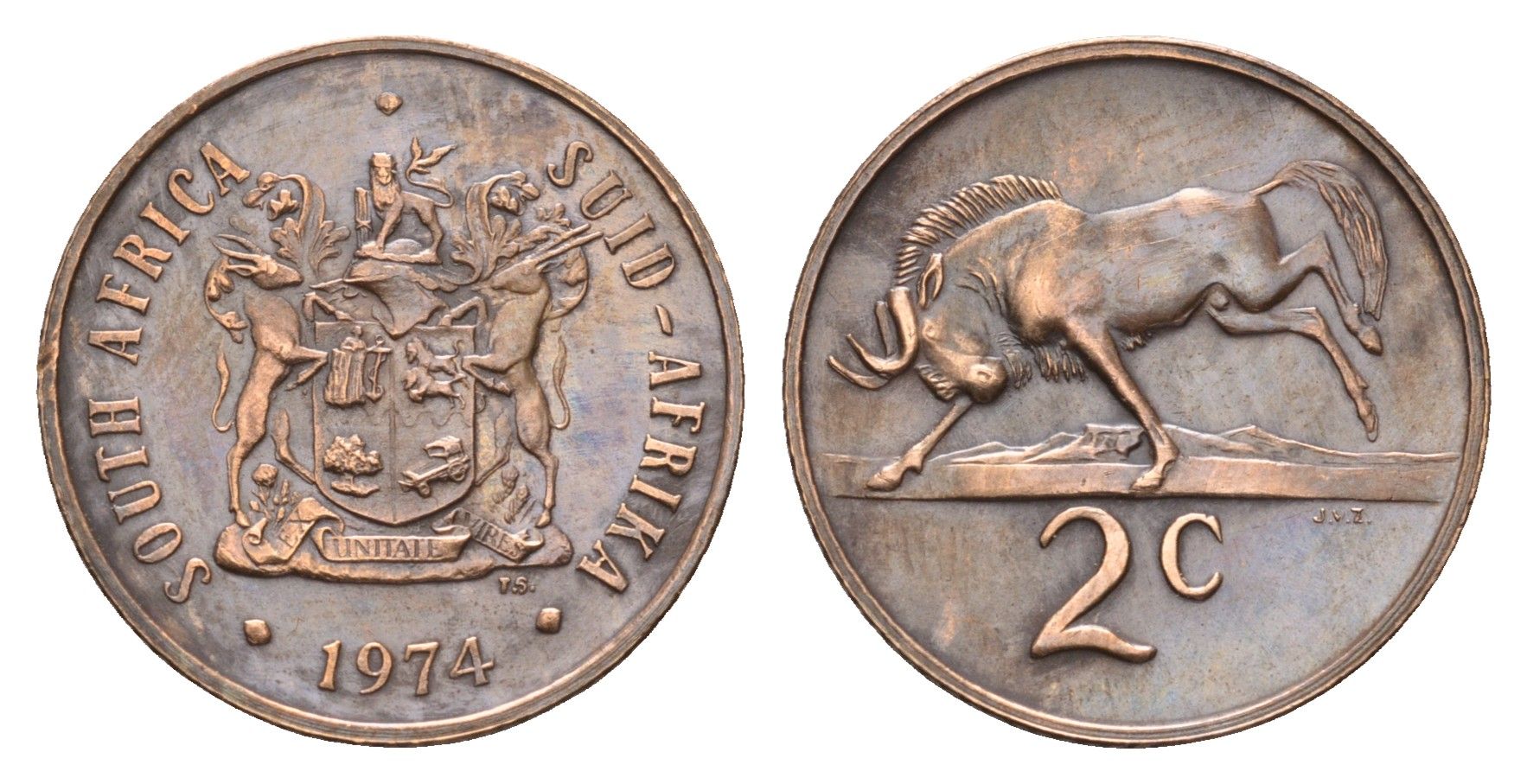 ЮАР 2 цента 1974 KM 83 бронза UNC 4679-156