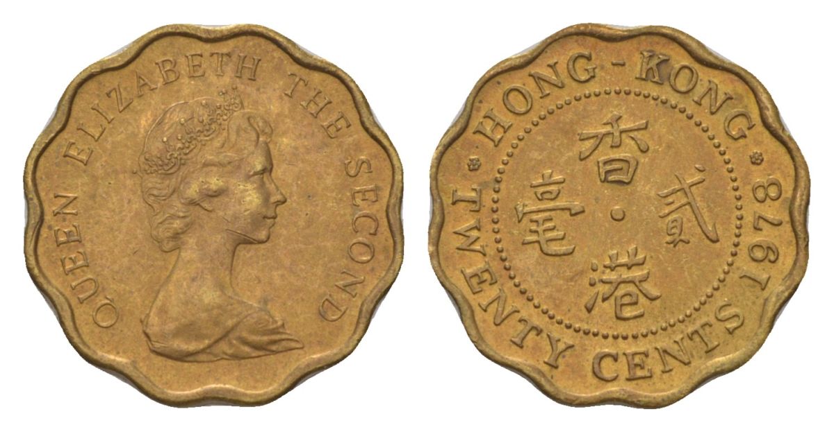 Гонконг 20 центов 1978 KM 36 никель латунь UNC 4625-757