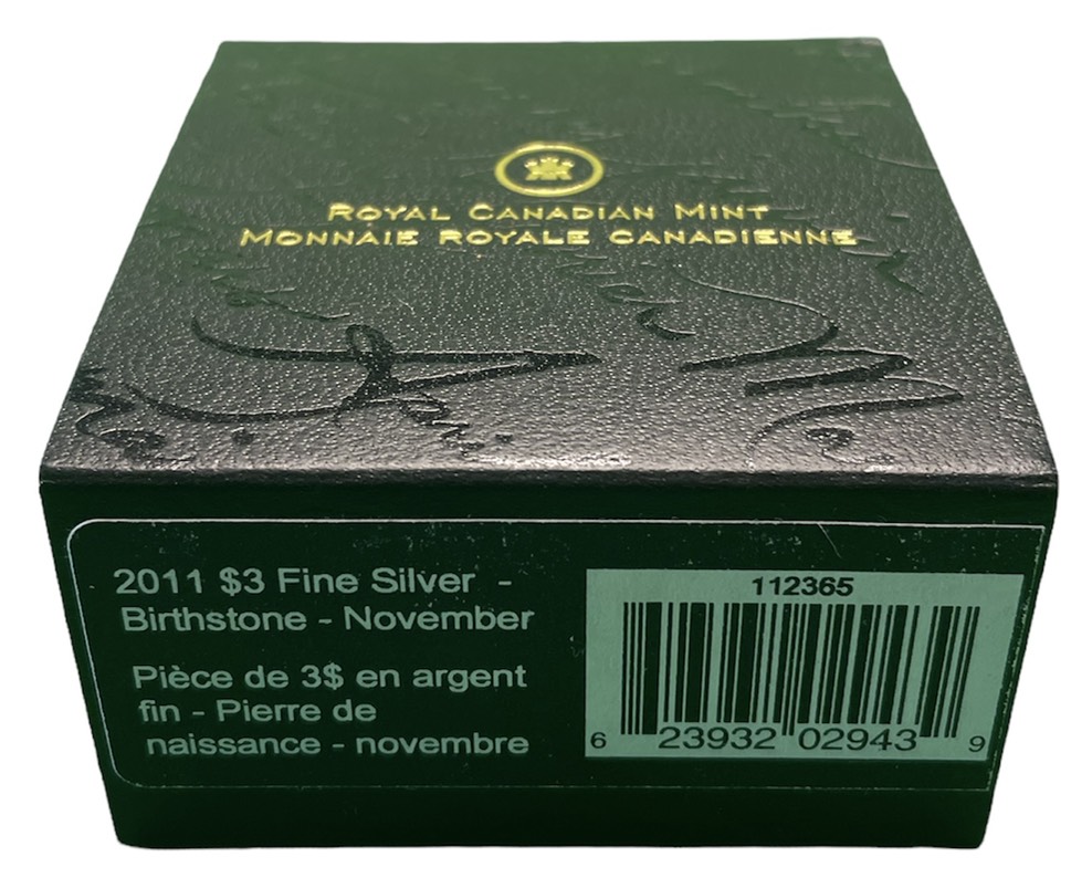 Канада 3 доллара 2011 на день рождения, ноябрь, камень месяца топаз KM NEW серебро PROOF 4-3-4-33