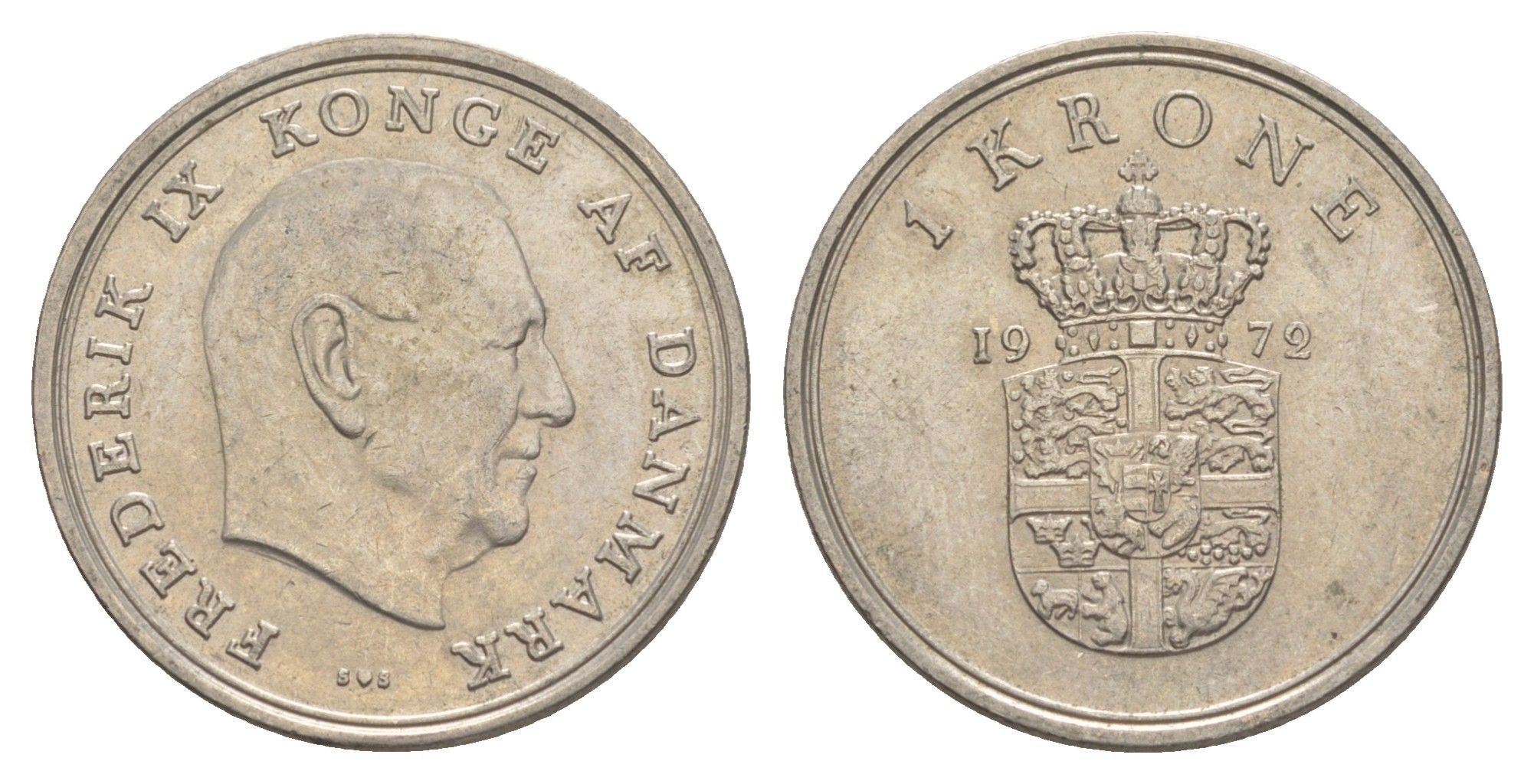 Дания 1 крона 1972 C; S, Фредерик IX (1947-1972) KM 851.1 медно-никель 4529-924