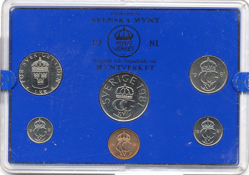 Швеция набор монетного двора из 6 монет 1981 в пластике, Карл XVI Густав (1973- ) KM MS19 UNC 7-5-7-185