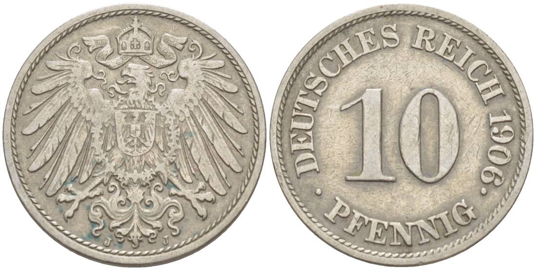 ГЕРМАНИЯ 10 ПФЕННИГОВ 1906 J KM 12, Jager 13, Weege 8 медно-никель 219-126